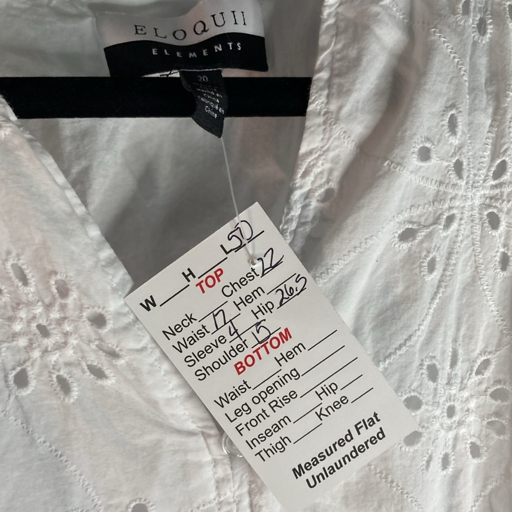 Size 20 Eloquii Elements white eyelet dress. Front bottom sewn up. 50” long - Picture 4 of 7